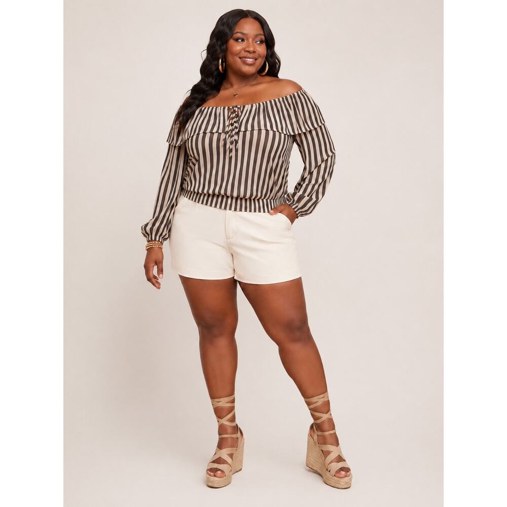 Privy Boho Off the Shoulder Size L Elastic Waist Classic Stripes